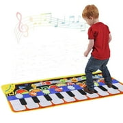 GLUAAE Kids Piano Play Mat – 19-Key Musical Keyboard Mat with 8 Instruments, Recording & Built-in Speaker – Fun Dance Mat for Ages 3-8 (43” x 14”)