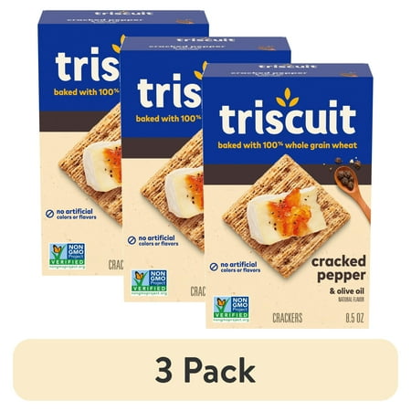 (3 pack) Triscuit Cracked Pepper & Olive Oil Whole Grain Wheat Crackers, Snack Crackers, 8.5 oz