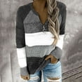 thumbnail image 2 of FAIWAD Long Sleeve Sweaters for Women Color Block Striped Plus Size Zip Knitted Pullover Tops, 2 of 6
