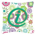 thumbnail image 1 of Oreiller décoratif en tissu avec initiales vert sarcelle et fleurs de la lettre I, 1 of 4