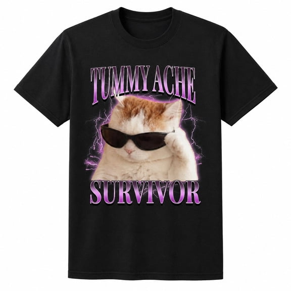 Tummy Ache Survivor Funny Cat Graphic T-Shirt, Unisex Classic Fit