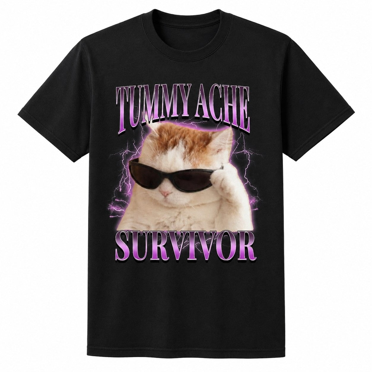Tummy Ache Survivor Funny Cat Graphic T-Shirt, Unisex Classic Fit
