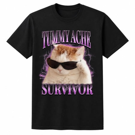 Tummy Ache Survivor Funny Cat Graphic T-Shirt, Unisex Classic Fit