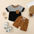 thumbnail image 2 of Felwors Infant Boys Short Sleeve Color Block Stripe Print T Shirt Tops Short Pants Outfits, 2 of 9