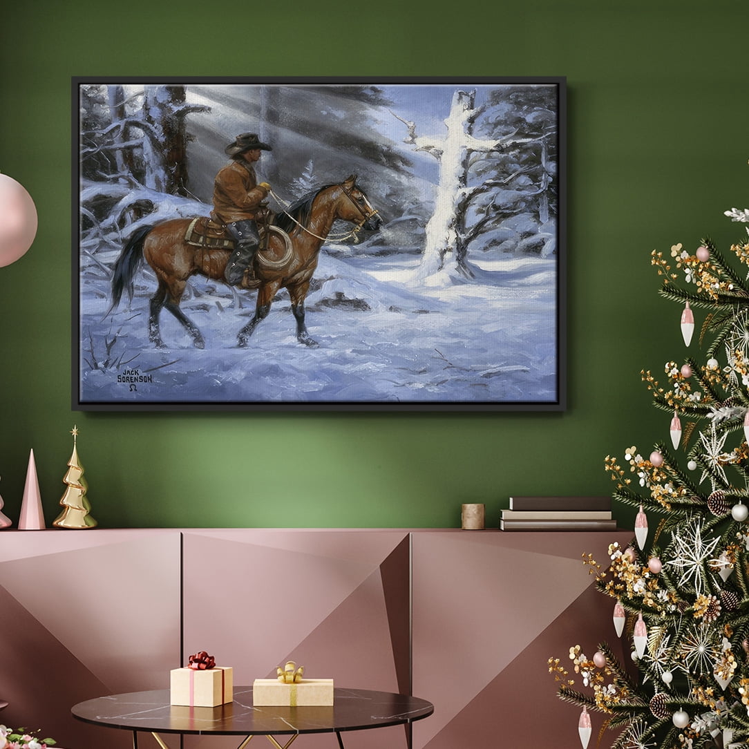 Silent Night, Holy Night - Framed Gallery Wrapped Holiday Canvas - 17 x 25 - Black Frame