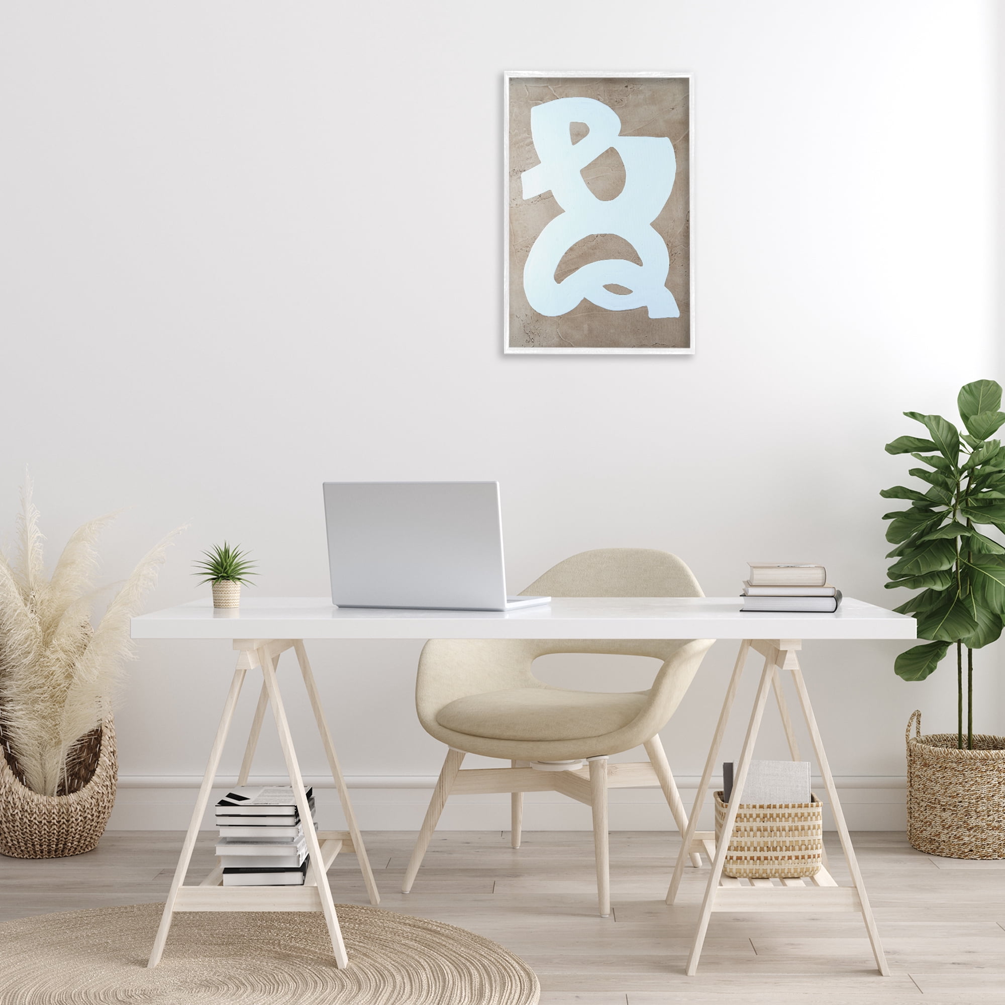 Stupell Industries Curving Form over Beige Abstract Painting White Framed Art Print Wall Art, 16 x 24