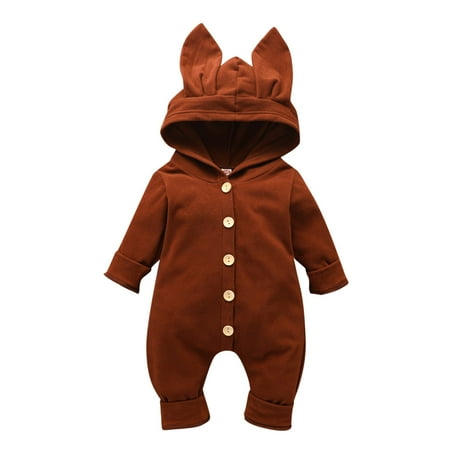 

Larisalt Infant Girl Jumpsuit Baby Boy Full-Zip Long Sleeve Hooded Coveralls Brown