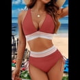 thumbnail image 2 of Bikini de Dos Piezas para Mujer, Cintura Alta, Cuello Halter, Traje de Baño, Color Rojo Ladrillo, Talla S, 2 of 7
