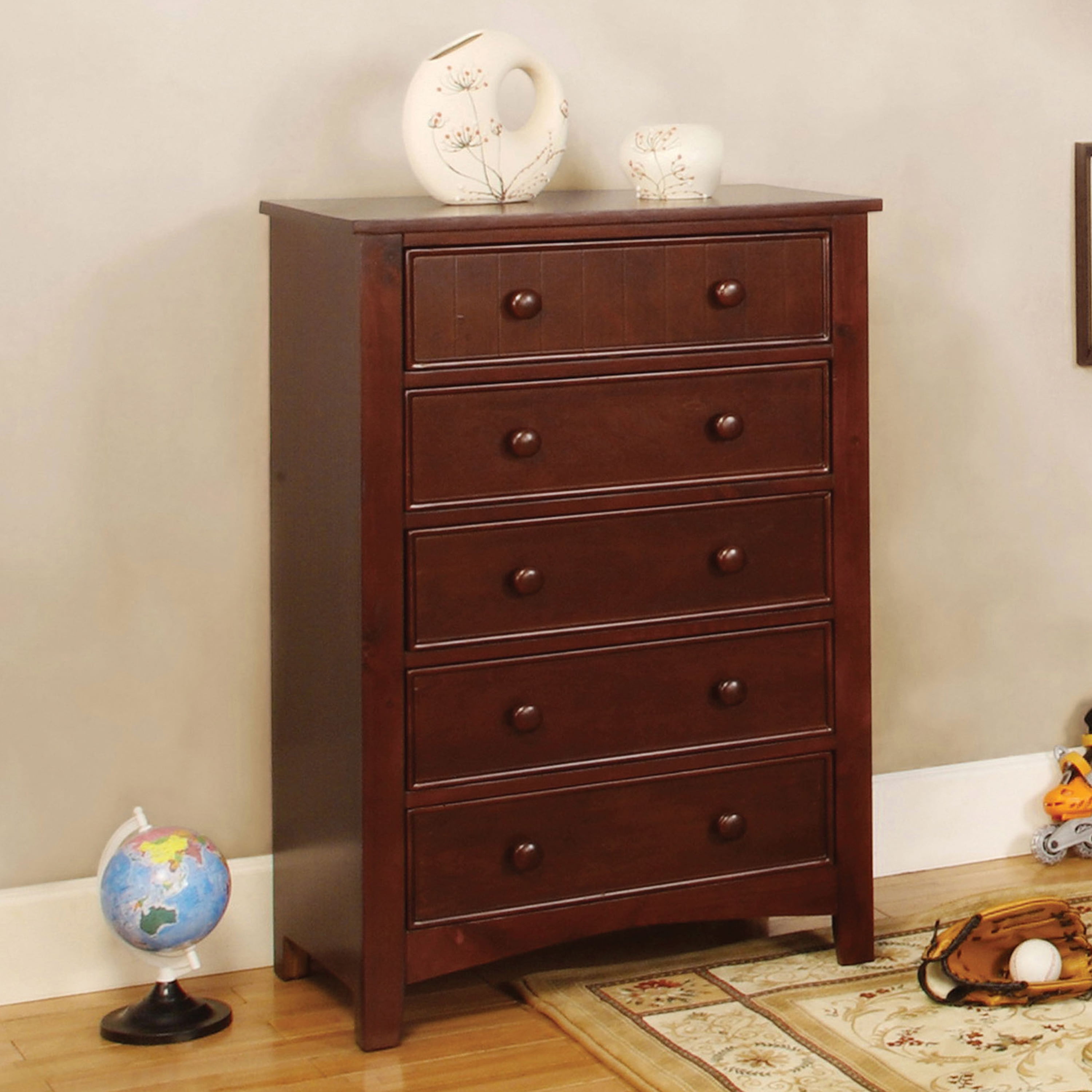 Furniture of America Geniet Transitional 5Drawer Chest, Cherry