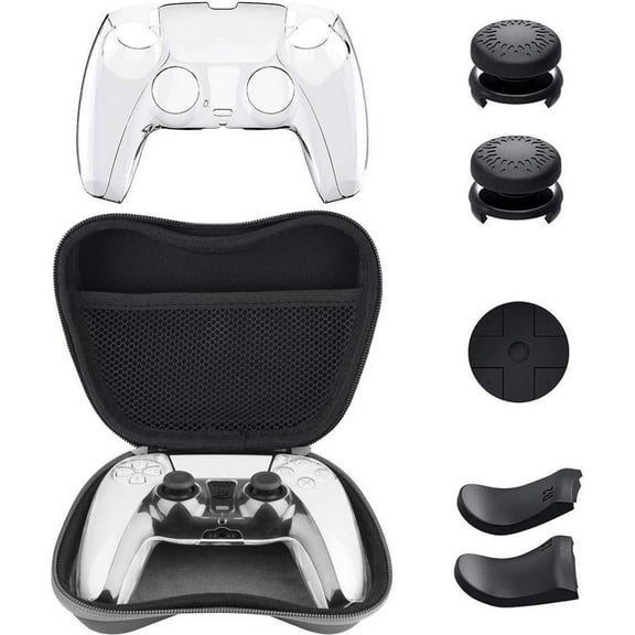 Accessories for PS5 DualSense Wireless Controller, Carrying Case with Protective Controller Skin Cover, Thumb Stick Caps, Trigger Extensions & D-Pad Cap for Playstation 5 Controller