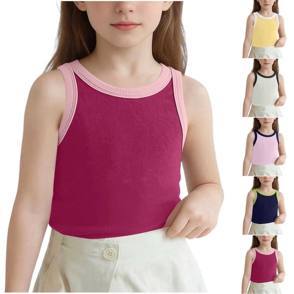 Kids Solid Color Tank Top Boys Girls Cotton Crew Neck Sleeveless Workout Vest Summer Loose Fit Undershirts Breathable Lightweight T Shirt Comfy Tops Casual Clothes Navy 7-8 Years