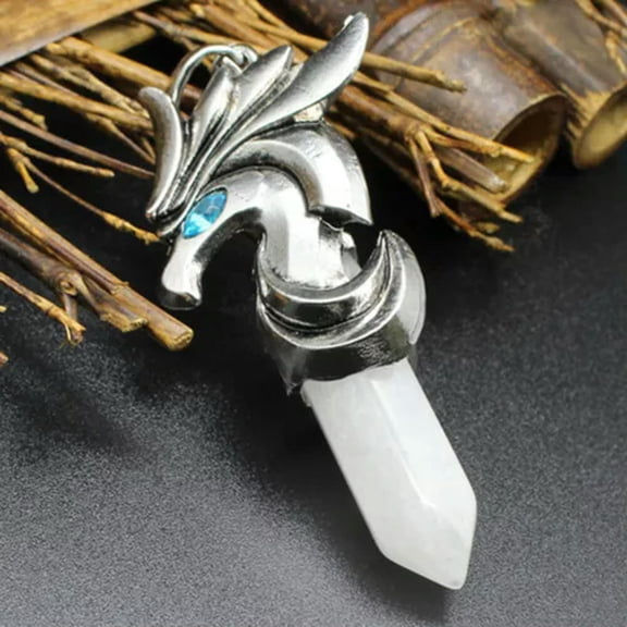 HOOUN 1pc Natural Crystal Quartz Seahorse Hexagon Stone Pendant Necklace Jewelry Reiki-Clear Quartz-1PC (Random Pick)