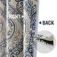 thumbnail image 5 of Curtainking Vintage Look Damask Printed Curtains for Bedroom Living Room Linen Textured Thermal Insulated Grommet Curtains, 50" x 84" 2 Panels, Blue on Greyish Beige, 5 of 13