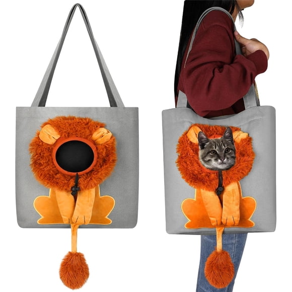 YSTINNG Pet Canvas Shoulder Bag Lion Shaped Cute Cat Carrier Portable Pet Canvas Shoulder Carrying Bag Chest Cat Bag Outdoor Dog Tote Bag Travel Handbag for Small Cat Dog Animal Supplies (Dark Gray)