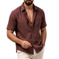 thumbnail image 5 of Cmfcve Men's Linen Shirts Short Sleeve Button Down Shirts Wrinkle Resistant Casual Vacation Beach Summer Tops, 5 of 7