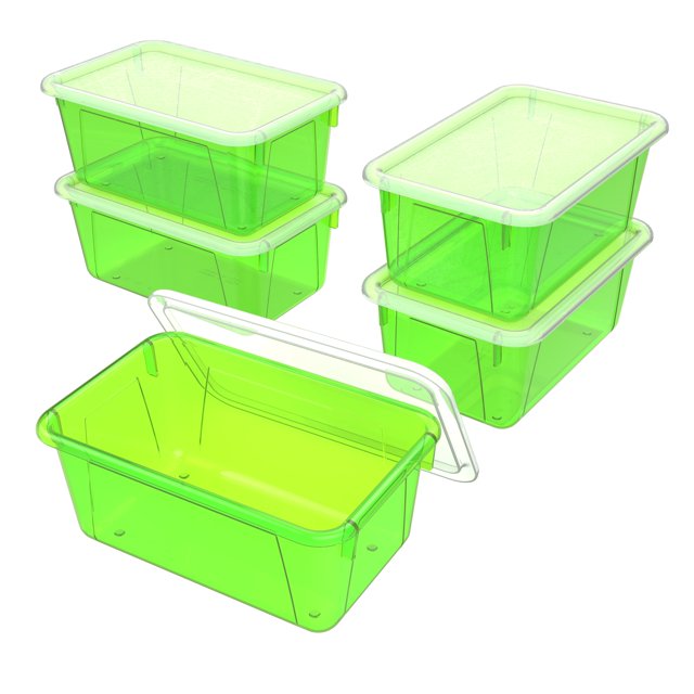 Storex Petite Boîte de Rangement avec Couvercle, Vert Teinté, Lot de 5