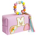 thumbnail image 1 of Bolsa de maquillaje Elilier Preppy Patch rosa con iniciales, arcoíris y amor, 1 of 9