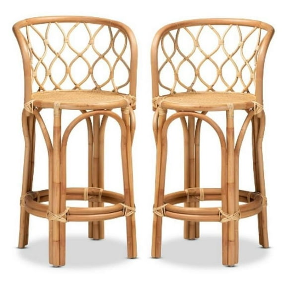 Home Square 2 Piece Handmade Rattan 26"H Counter Stool Set in Natural