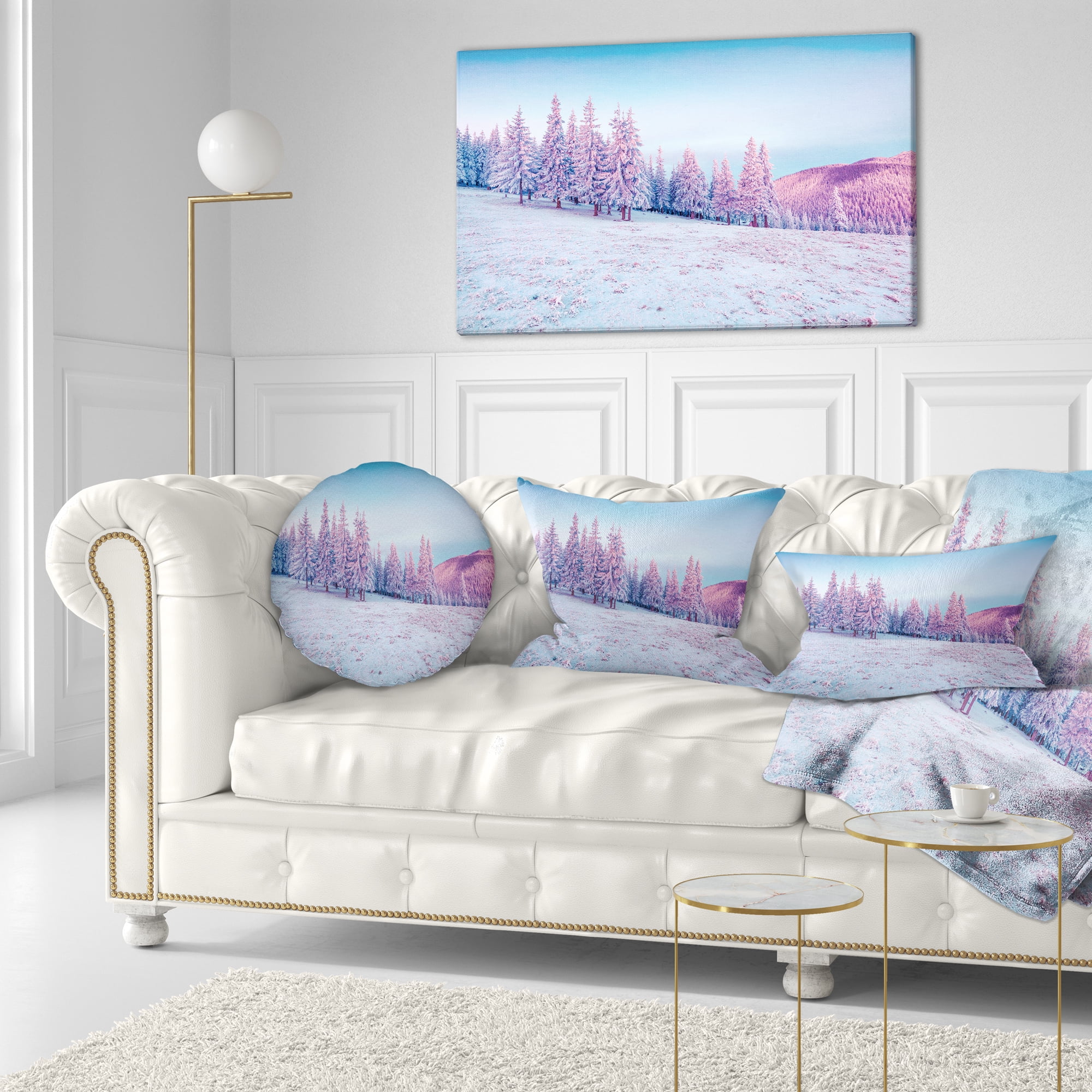 Designart Winter Sunrise in Mountains - Landscape Photography Throw Pillow - 12x20