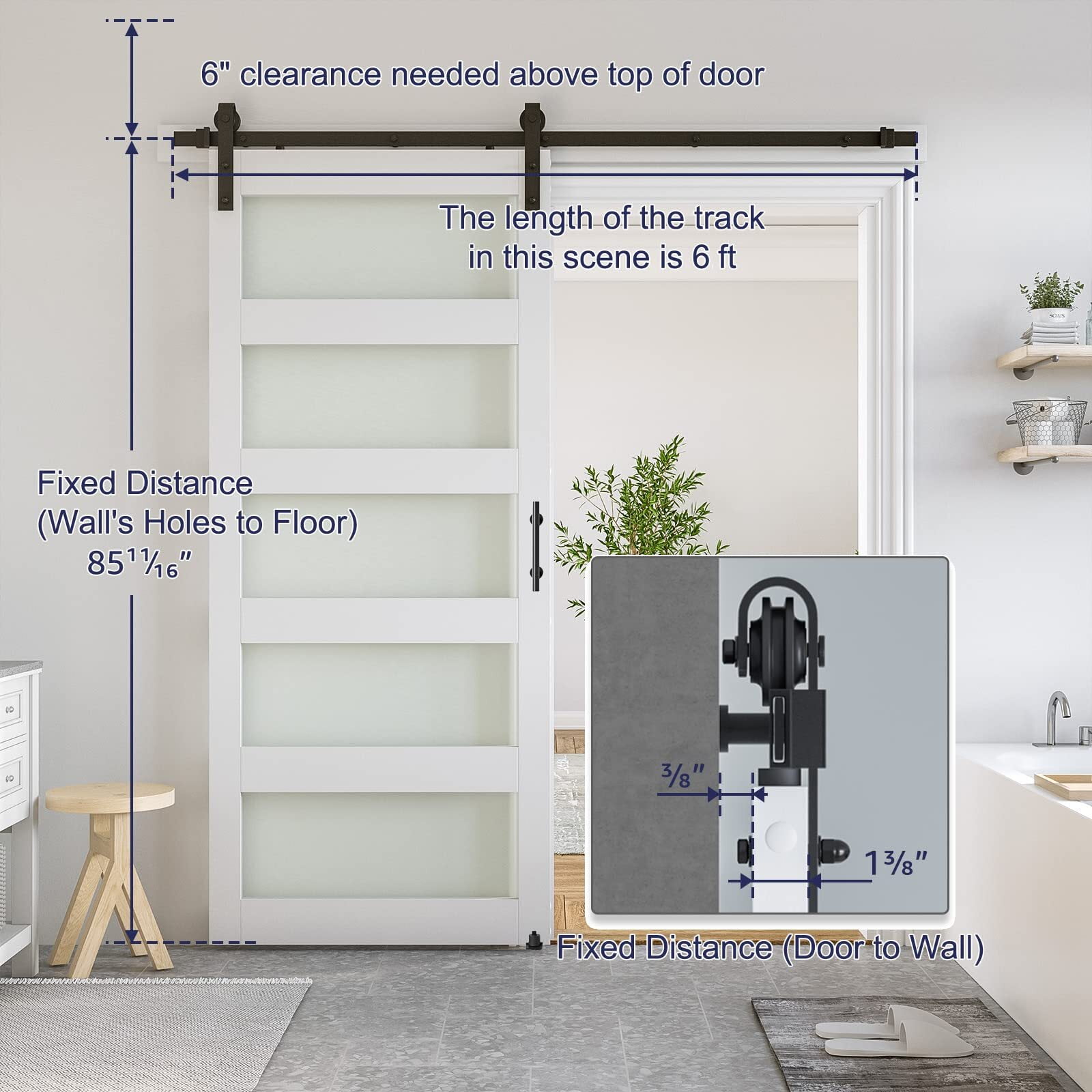 Easy4Home 32"x 84" Glass Sliding Barn Door With 6ft Sliding Door Hardware Kit & Handle Pre-Drilled