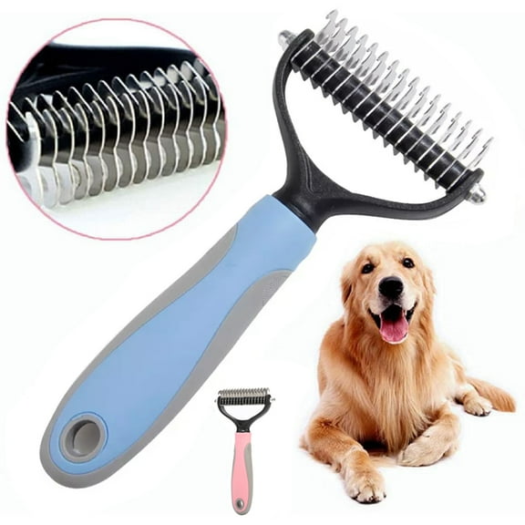 AMERTEER Dematting Comb Tool for Dogs Cats Pet Grooming Undercoat Rake with Dual Side - Gently Removes Undercoat Knots Mats