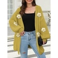 thumbnail image 6 of Female Sweaters Floral V-Neck Long Sleeve Sweater Open Front Knit Buttonless Trendy Sweater Outerwear Mustard One size, 6 of 8