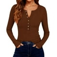 thumbnail image 7 of FDGIU ‌‌‌‌Women’s Long Sleeve Ribbed Henley Top - Slim Fit Button Down Blouse for Casual Outfits & Layering, 7 of 7