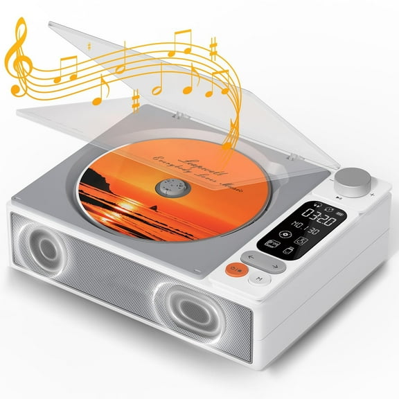 CD Player, CD Player Portable with Speakers Bluetooth Rechargeable, Compact Retro CD Players for Home, Personal Desktop CD Player with USB White