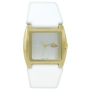 Ladies Square White Leather Strap Watch, White Dial