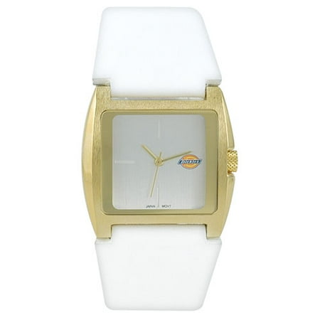 Ladies Square White Leather Strap Watch, White Dial