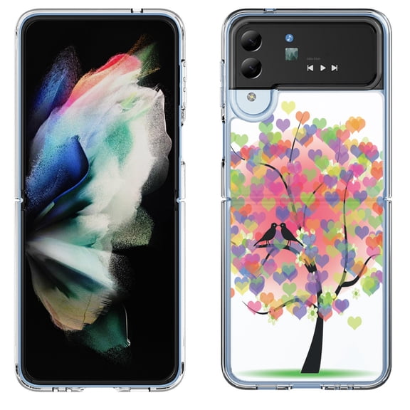 Shockproof Bumper Phone Case for Samsung Galaxy Z Flip 4 5G, by OneToughShield ® - Color Hearts Tree