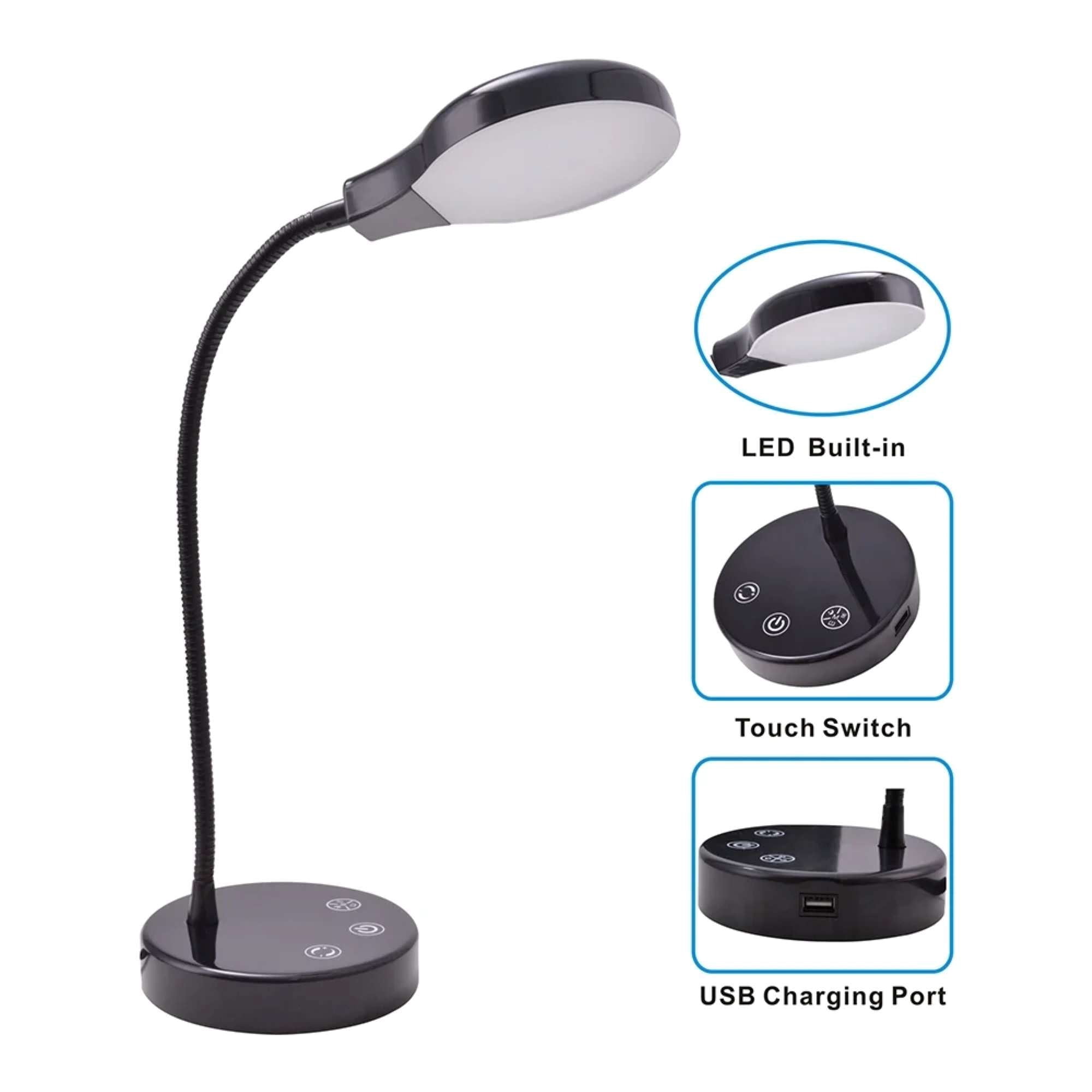 Mainstays LED Desk Lamp, Dimmable Touch Control, Black Finish, 1-Pack