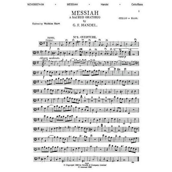 Messiah: Cello/Bass Part, (Paperback)