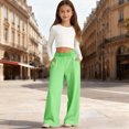 thumbnail image 2 of KPOPLK Girls Cotton Pants Drawstring Causal Solid Pants for Girls Pockets Lightweight Running Joggers 3-18 Years Green Size 5-6 Years, 2 of 4
