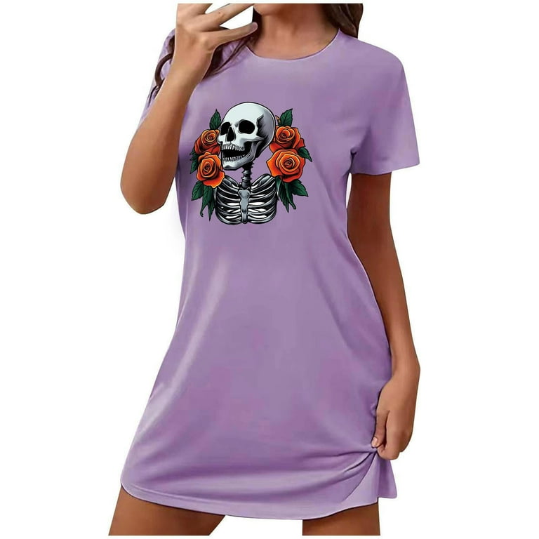 Shirt Dress Purple Skull Dress Halloween T Shirt Dress For Women