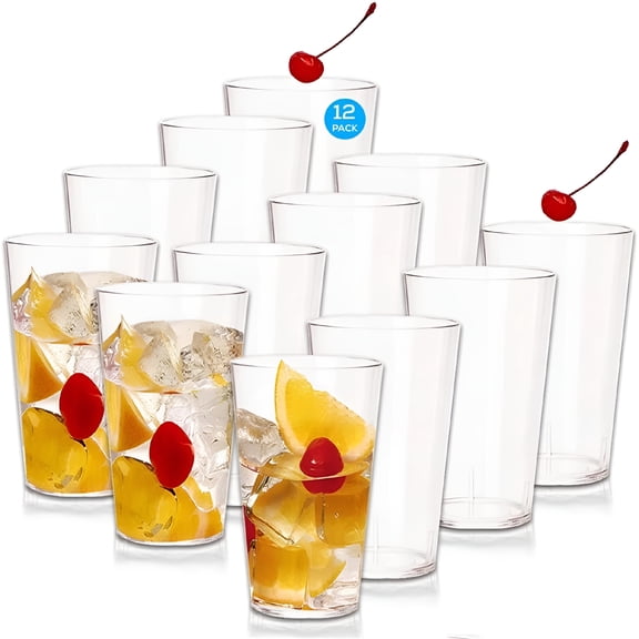 ACDANC 12-Pack 11-Ounce Plastic Tumblers, Clear BPA-Free Drinking Glasses, Shatter-Proof Stackable Cups for Restaurant, Picnic, Kids