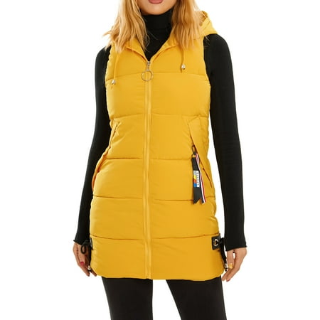 Pudcoco Oversized Long Down Vest for Women Outdoor Coats with Hood Long Puffer Vest Winter Coats Sleeveless Warm Jacket
