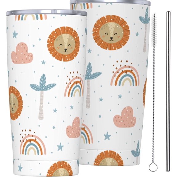 Cute Lion Pattern Tumbler Travel Coffee Mug With Flip Lid 20 Oz Insulated Tumbler Cup Gift For Father Mother Friend Birthday