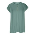 thumbnail image 3 of Jewelreauty Women's Short Sleeve Tunic Tops Summer Button Round Neck Blouses Tee Casual Loose Solid Shirts (L, Green), 3 of 5