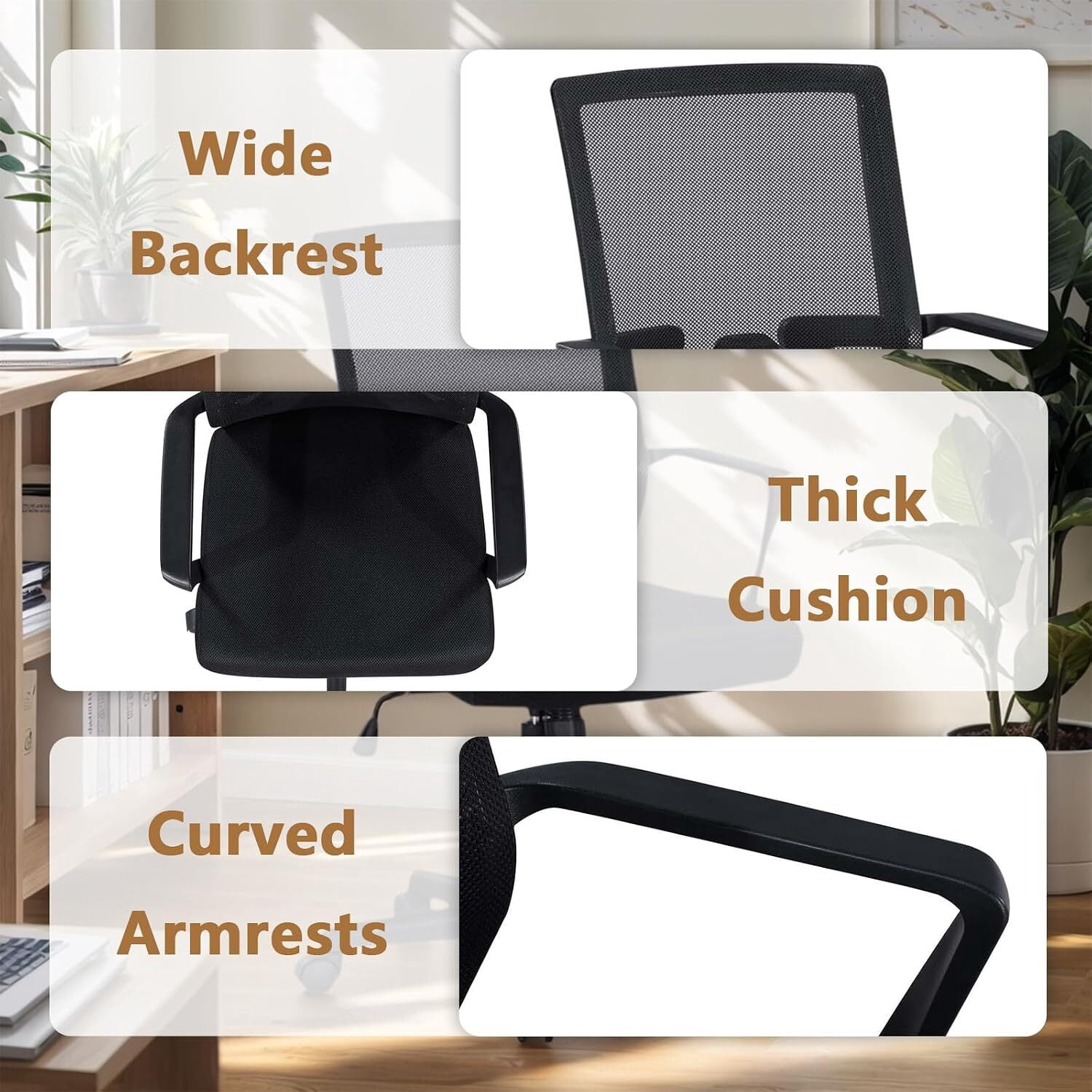 Ergonomic Black Mesh Office Chair with Adjustable Lumbar Support, Tall Swivel Rolling Computer Desk Chair for Home Work & Study