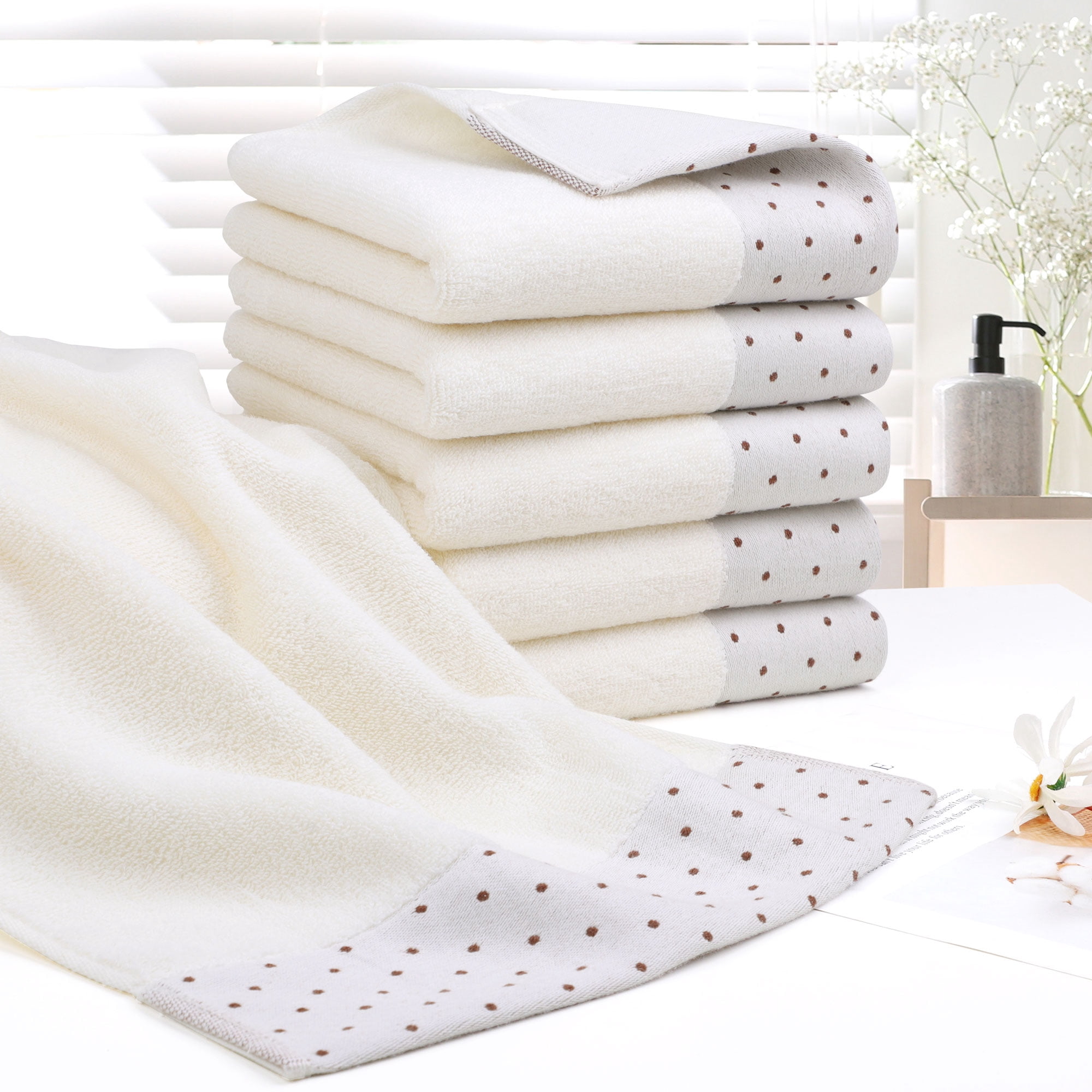 Unique Bargains Cotton 600 GSM Absorbent Hand Towel Set 14" x 30" Beige 6 Pcs