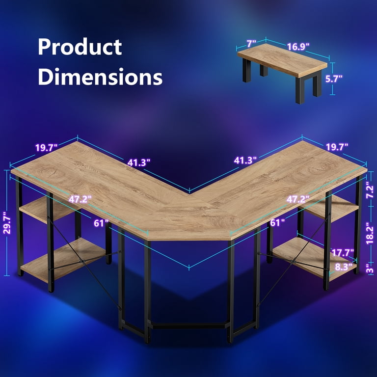 GUNAITO 61" L-Shaped Gaming Desk with Storage, Natural Wood photo 3
