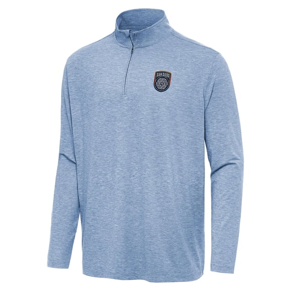 Men's Antigua Heather Blue San Diego FC Hunk Quarter-Zip Pullover Top
