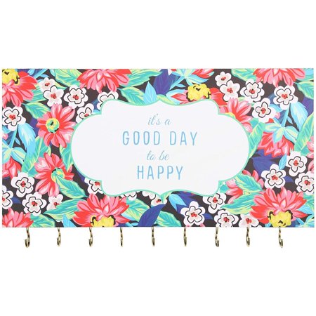 Floral Hanging Jewelry Organizer Display Board for Storage Its a Good Day to Be Happy 14 x 8 in.