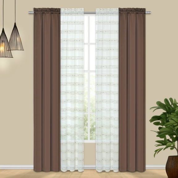 Achim Tribeca 4-Piece Window Curtain Panel Set, 84" L x 26" W, Brown