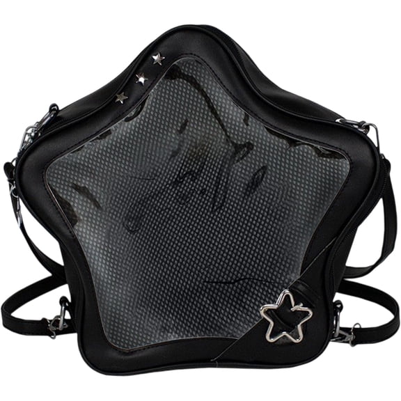 Black Star Backpack PU Leather Shoulder Bag Star Shape Tote Bag, Cute Bag Y2K Spicy Travel Backpack Messenger Bag