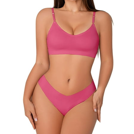 WTXUE Women 2 Seamless Intimates Set Full Coverage Everyday Padded Bra and Panty Sets Crop  Matching Underwear (Hot Pink  S)