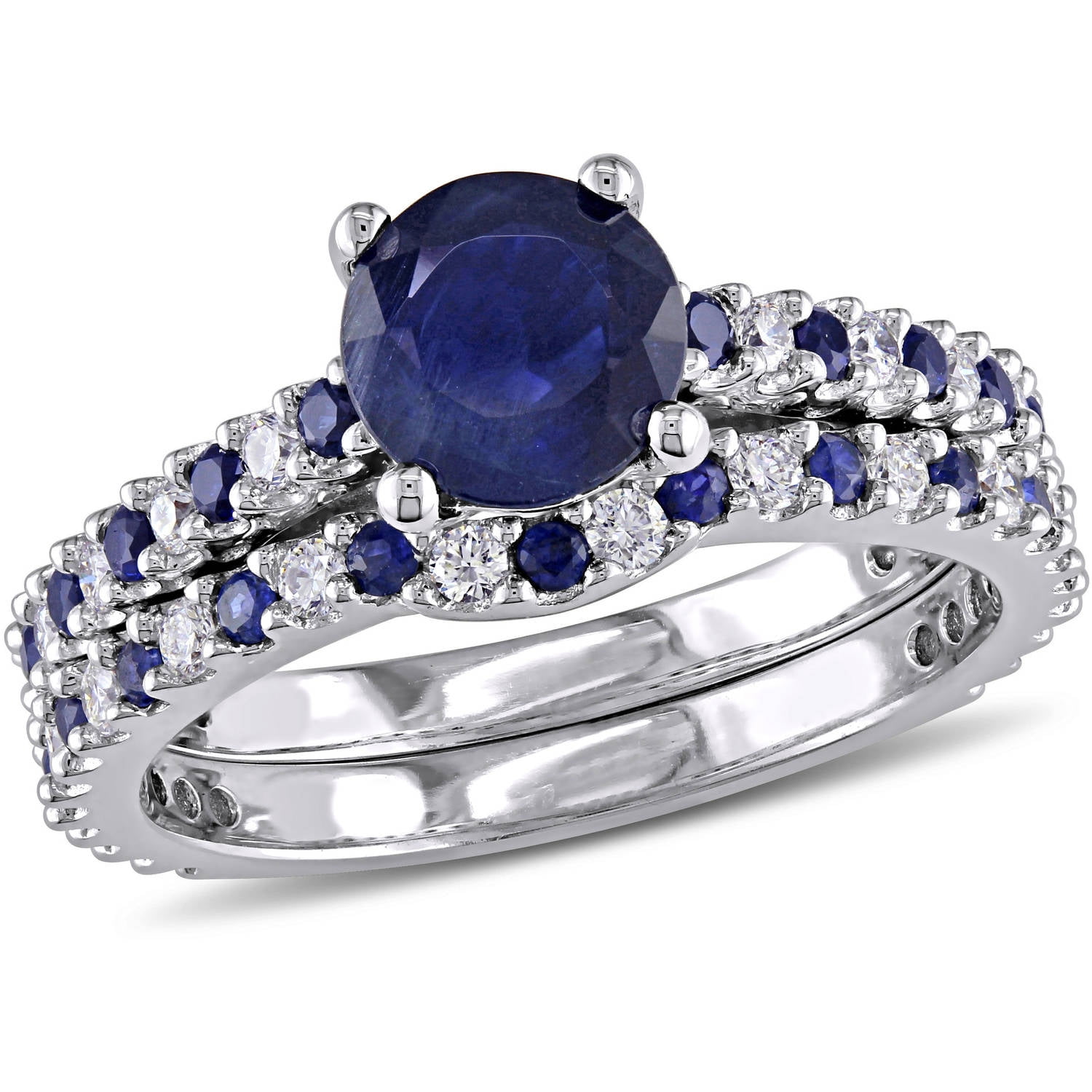 Tangelo 1-4 5 Carat T.G.W. Sapphire and 3 8 Carat T.W. Diamond 14kt White Gold Bridal Set by Tangelo