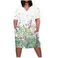 thumbnail image 2 of Fartey Summer Dresses for Women Plus Size Boho Floral Print Midi Dress with Pockets Casual Loose Short Sleeve V Neck Sundress Lightweight Flowy Beach Holiday Knee Length Sun Dress, 2 of 5