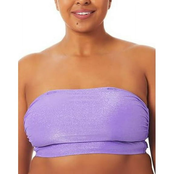 California Waves PURPLE Plus Size Metallic Bandeau Bikini Swim Top, US 1(16/18)